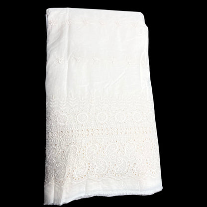 Kora Cotton Dyeable Border Pattern Chikankari Embroidered Fabric