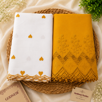 Buy Combo Mustard Apliq Top & Bottom with Heart Kadai Dupatta Fabric