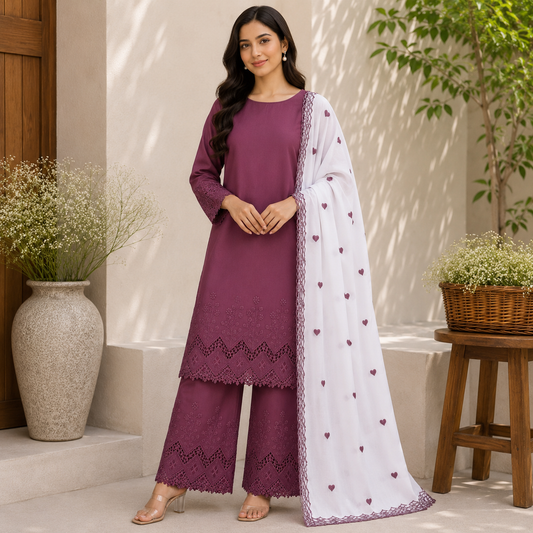 Buy Combo Pyaazi Apliq Top & Bottom with Heart Kadai Dupatta Fabric