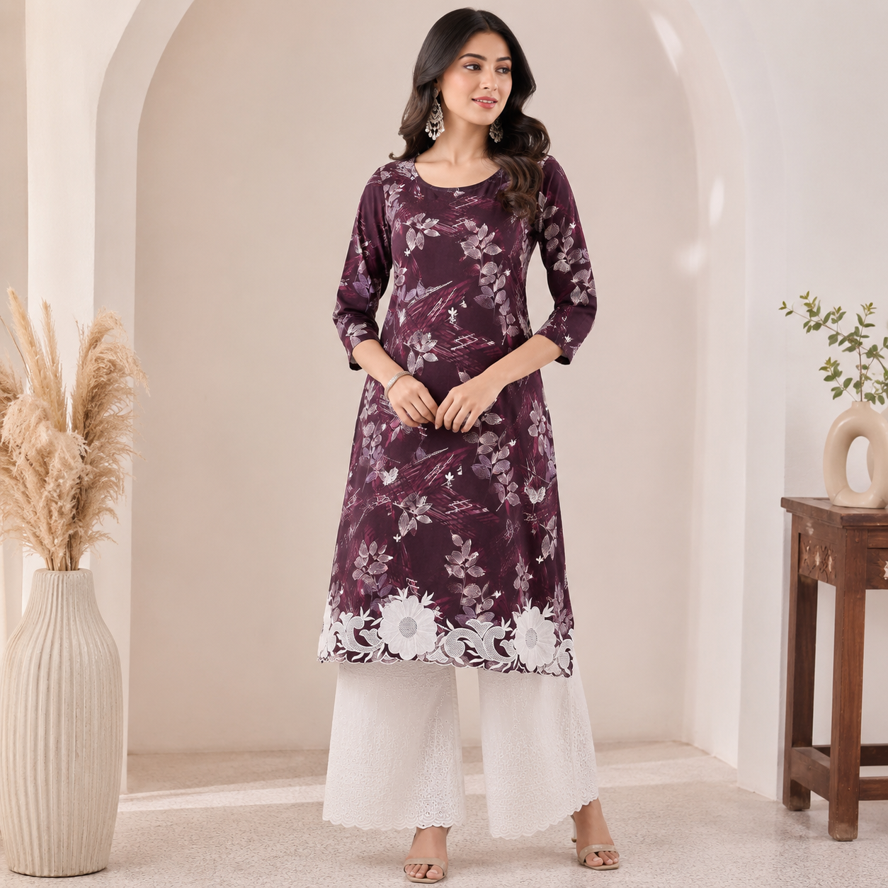 Buy Combo Pure Cotton Print Kadai Work with Plazo Fabric 031
