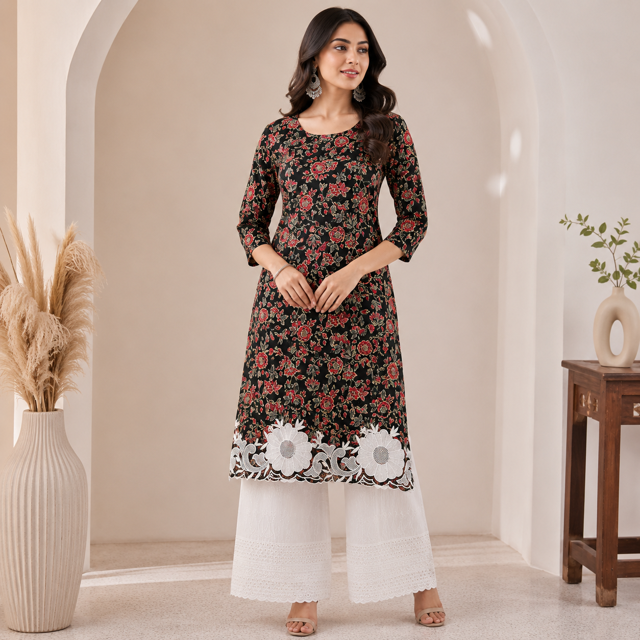 Buy Combo Pure Cotton Print Kadai Work with Plazo Fabric 033