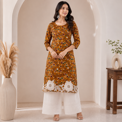 Buy Combo Pure Cotton Print Kadai Work with Plazo Fabric 032