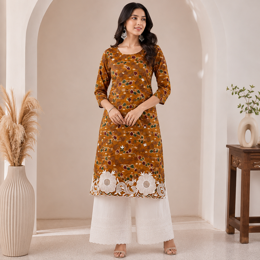 Buy Combo Pure Cotton Print Kadai Work with Plazo Fabric 032