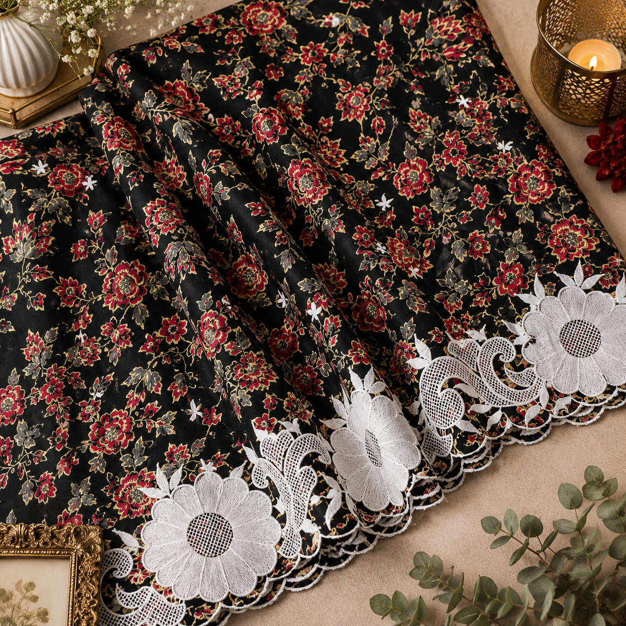Buy Combo Pure Cotton Print Kadai Work with Plazo Fabric 033