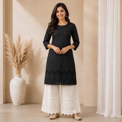 Buy Combo Black Apliq Chikankari with Kora Cotton Dolna Plazo Fabric