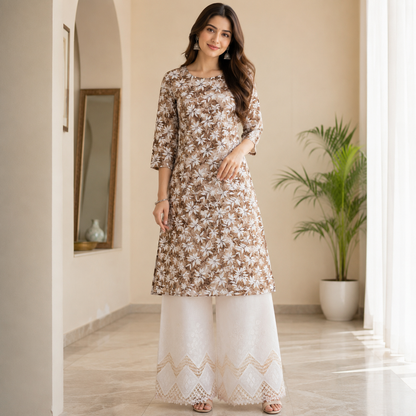 Buy Combo Floral Rayon Print Diamond with Apliq Plazo Fabric 054