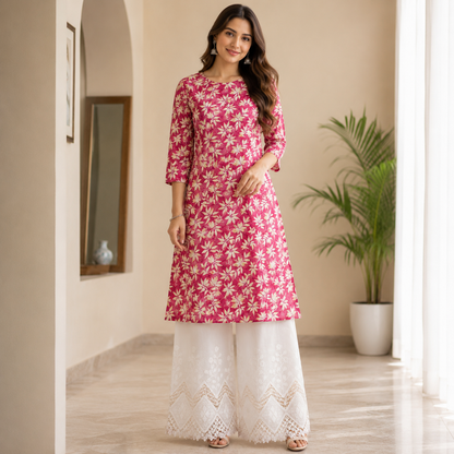 Buy Combo Floral Rayon Print Diamond with Apliq Plazo Fabric 053