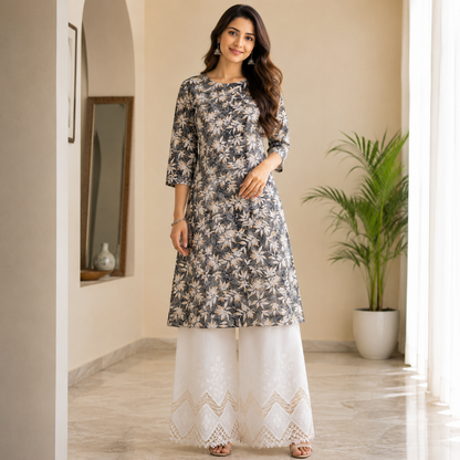Buy Combo Floral Rayon Print Diamond with Apliq Plazo Fabric 052