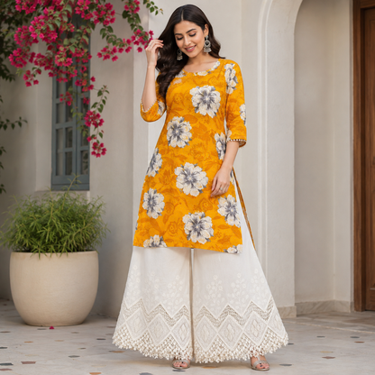 Buy Combo Floral Rayon Print Diamond with Apliq Plazo Fabric 056