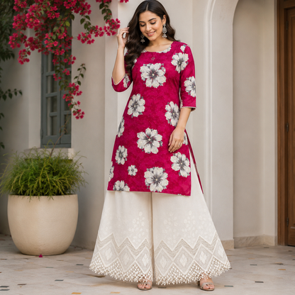 Buy Combo Floral Rayon Print Diamond with Apliq Plazo Fabric 059