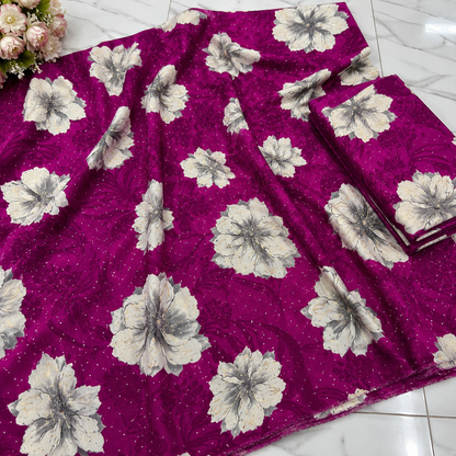 Buy Combo Floral Rayon Print Diamond with Apliq Plazo Fabric 058