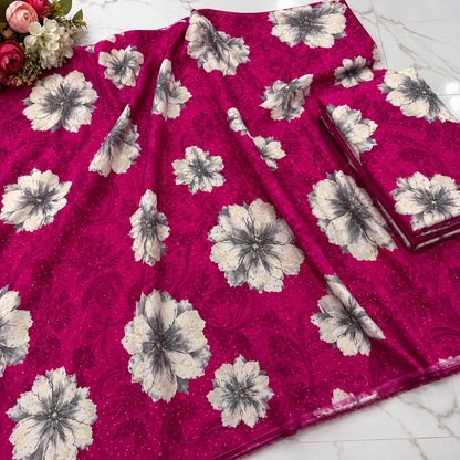 Buy Combo Floral Rayon Print Diamond with Apliq Plazo Fabric 059