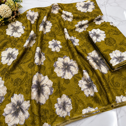 Buy Combo Floral Rayon Print Diamond with Apliq Plazo Fabric 057