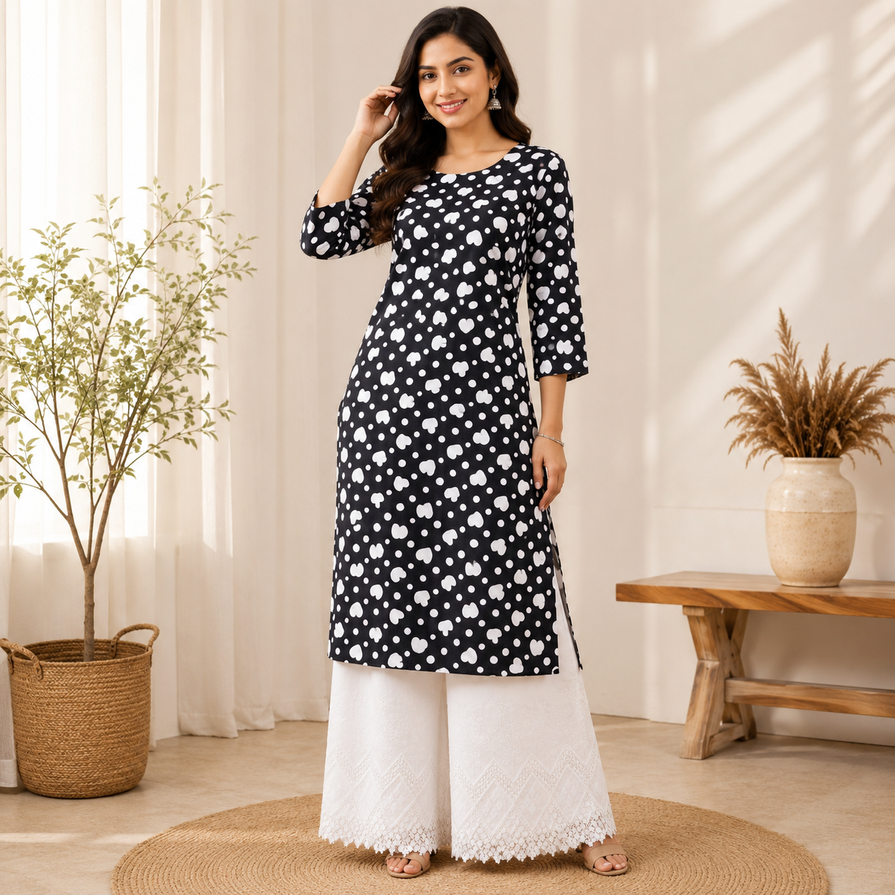 Buy Combo Rayon Printed with Apliq Border Plazo Fabric 011