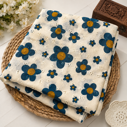 Buy Hakooba Diesel Floral Cotton Printed Chikankari Fabric