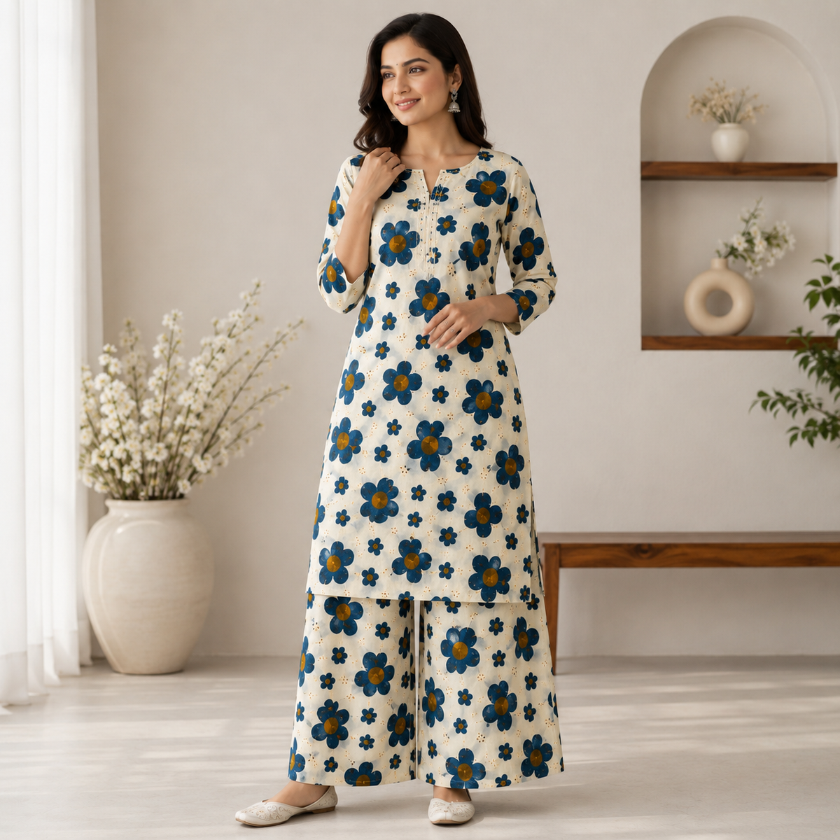 Buy Hakooba Diesel Floral Cotton Printed Chikankari Fabric