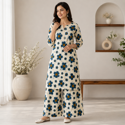 Buy Hakooba Diesel Floral Cotton Printed Chikankari Fabric