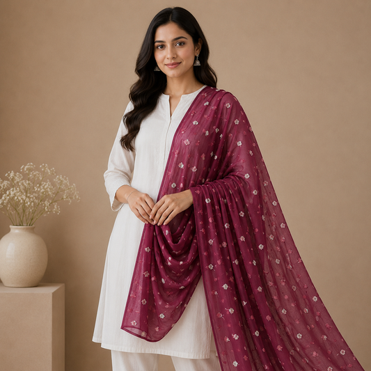 Buy Mehroon Butti Net Fabric