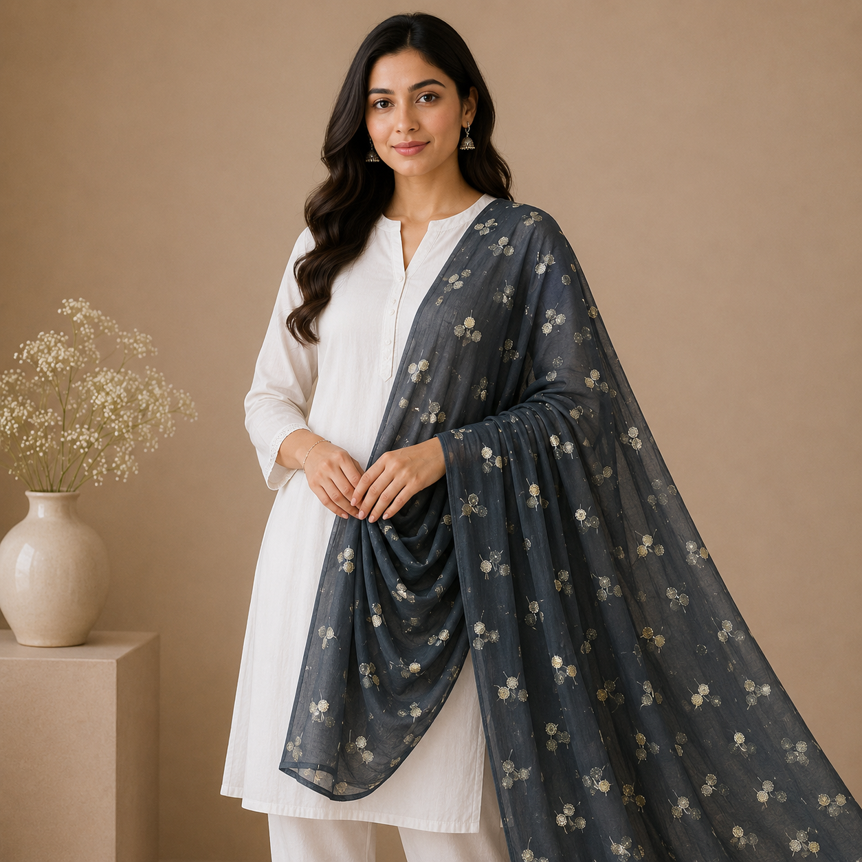 Buy Black Butti Net Fabric