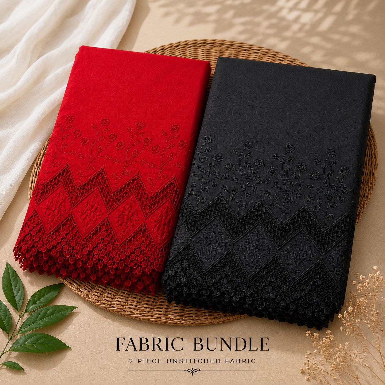 Buy Combo Red & Black Color Apliq Plazo Chikankari Fabric