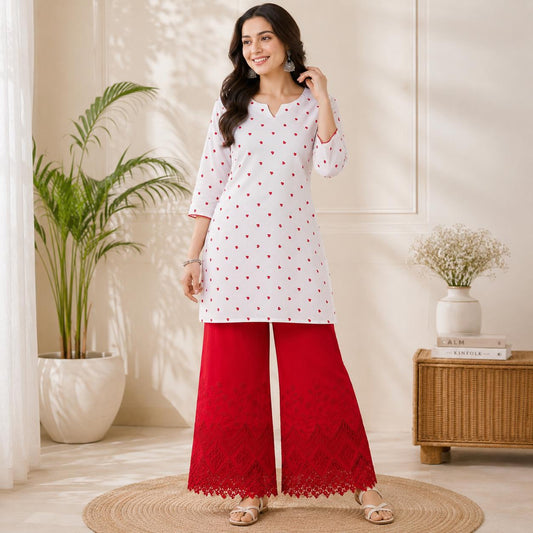 Buy Combo Rayon Printed Red with Apliq Border Plazo Fabric 002