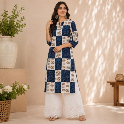 Buy Combo Floral Rayon Print Diamond with Apliq Plazo Fabric 049