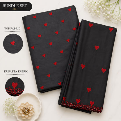 Buy Combo Black Cotton Red Heart Kadai Top & Dupatta with Apliq Plazo Fabric
