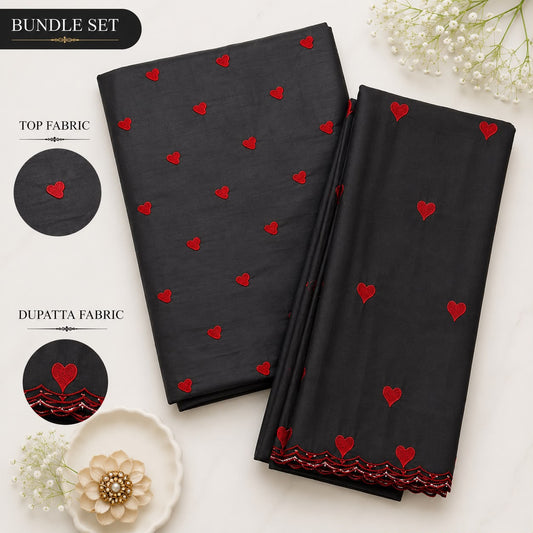 Buy Combo Black Cotton Red Heart Kadai Top & Dupatta with Apliq Plazo Fabric