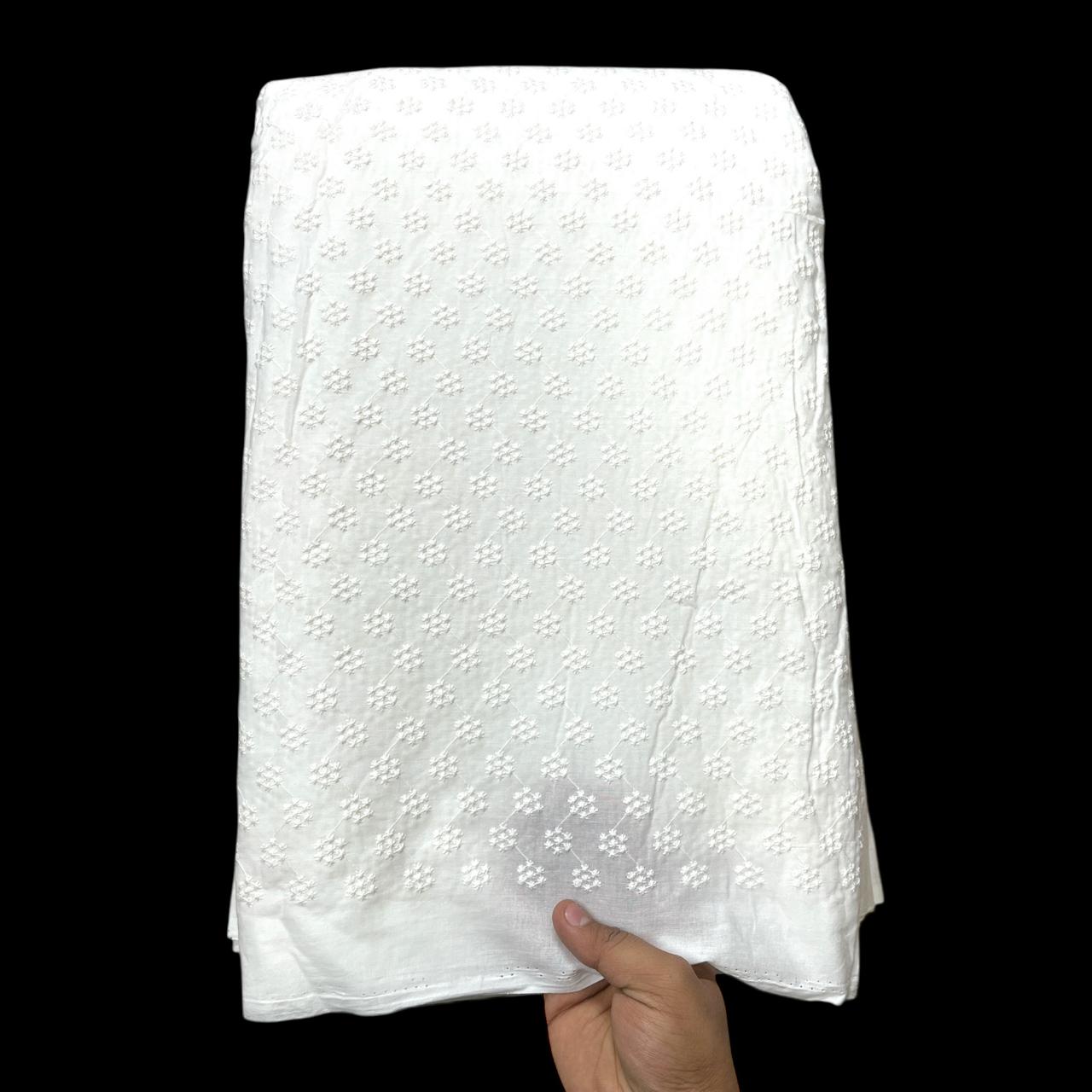  Pure Cotton Dyeable All Over Pattern Chikankari Embroidered Fabric 