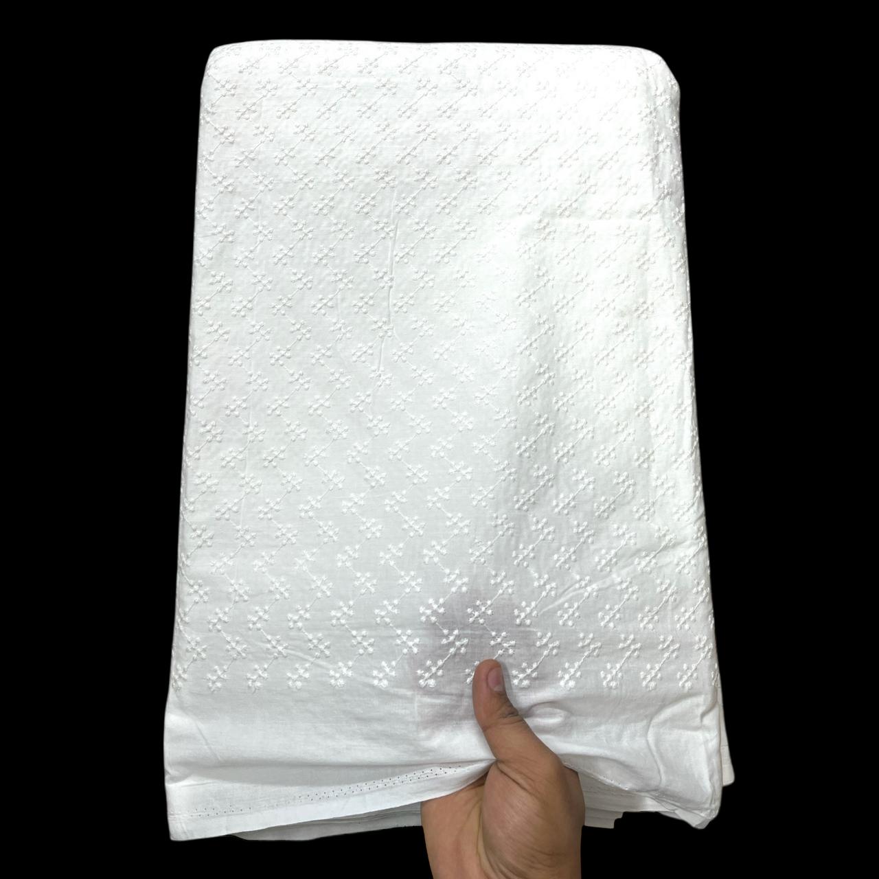 Pure Cotton Dyeable All Over Pattern Chikankari Embroidered Fabric