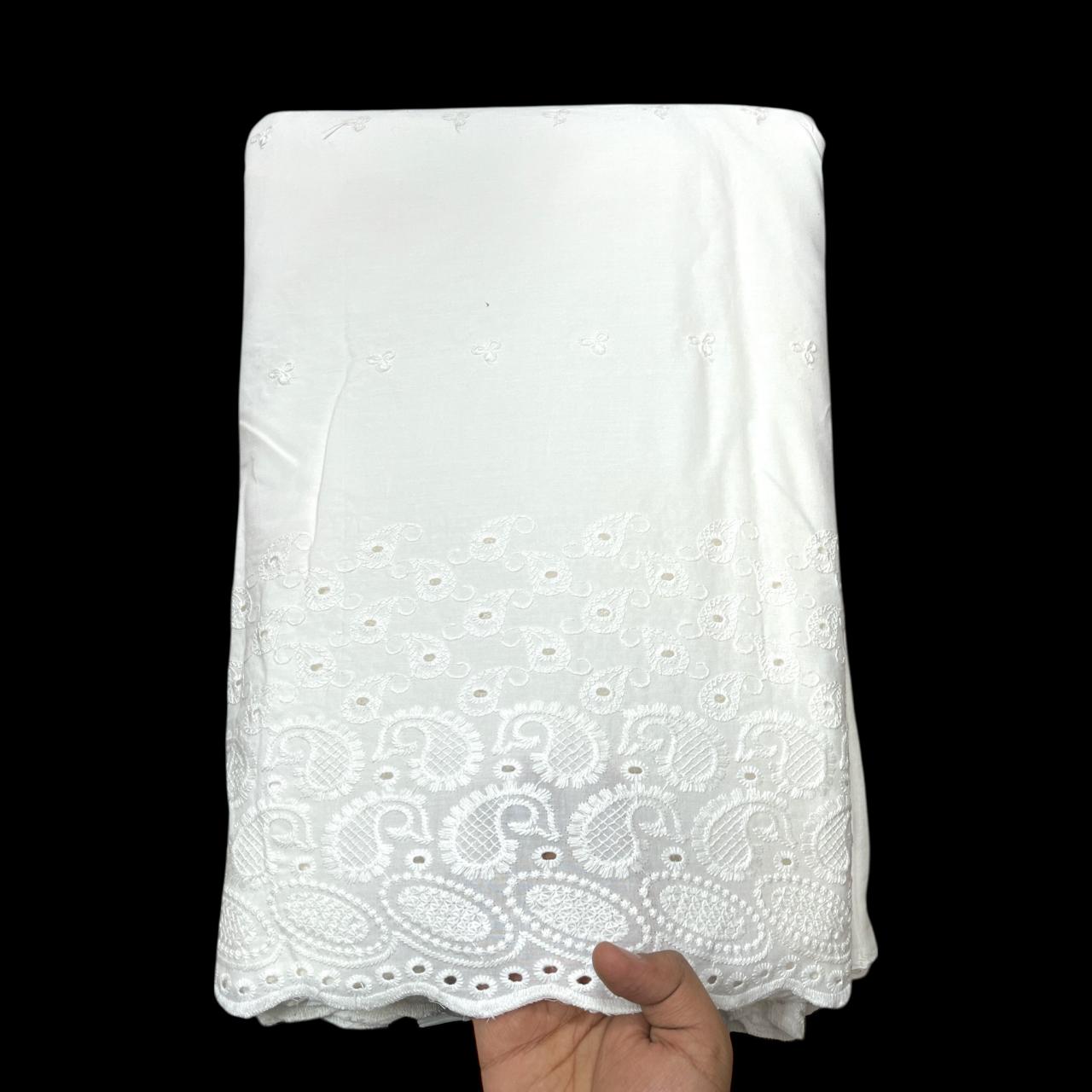 Pure Cotton Dyeable Plazo Border Chikankari Embroidered Fabric