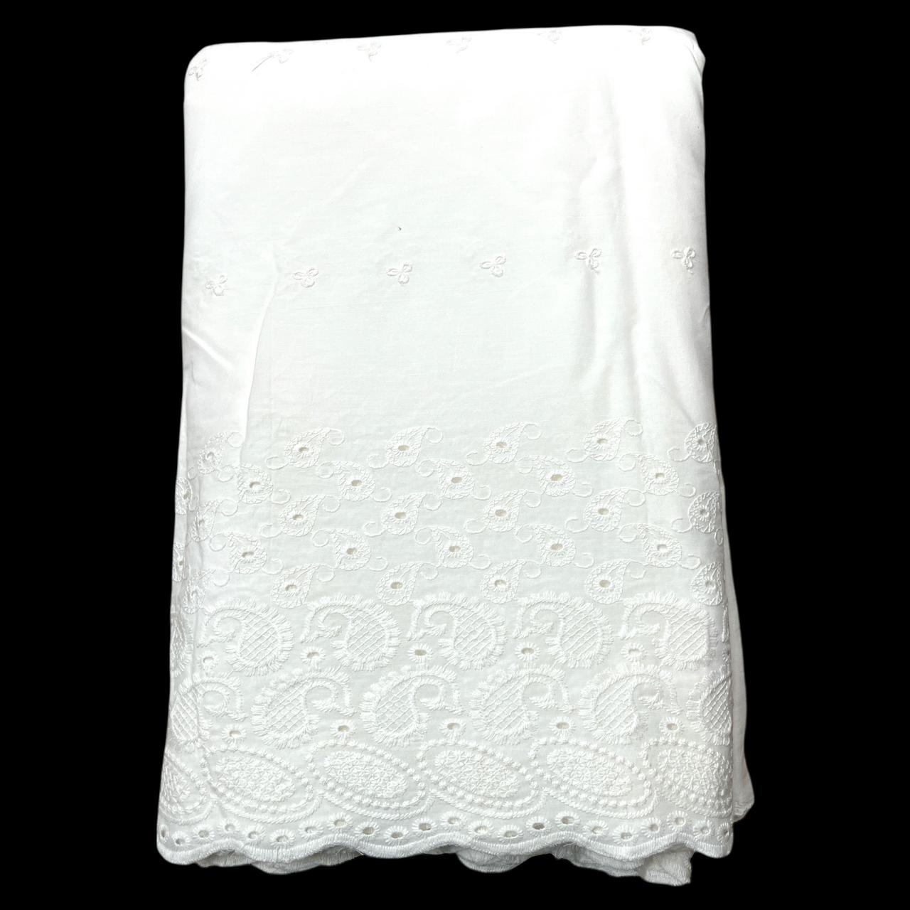 Pure Cotton Dyeable Plazo Border Chikankari Embroidered Fabric