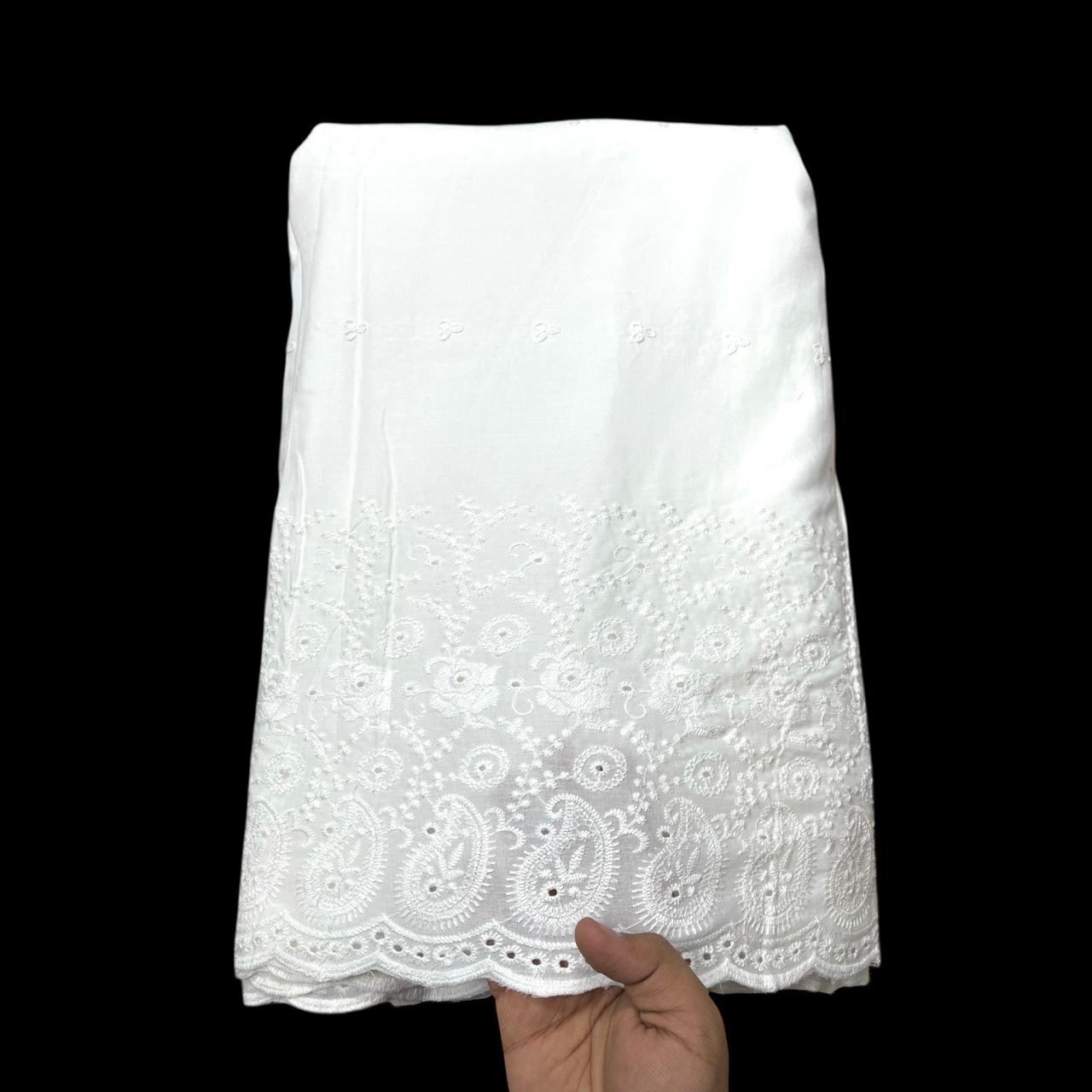 Pure Cotton Dyeable Plazo Border Chikankari Embroidered Fabric
