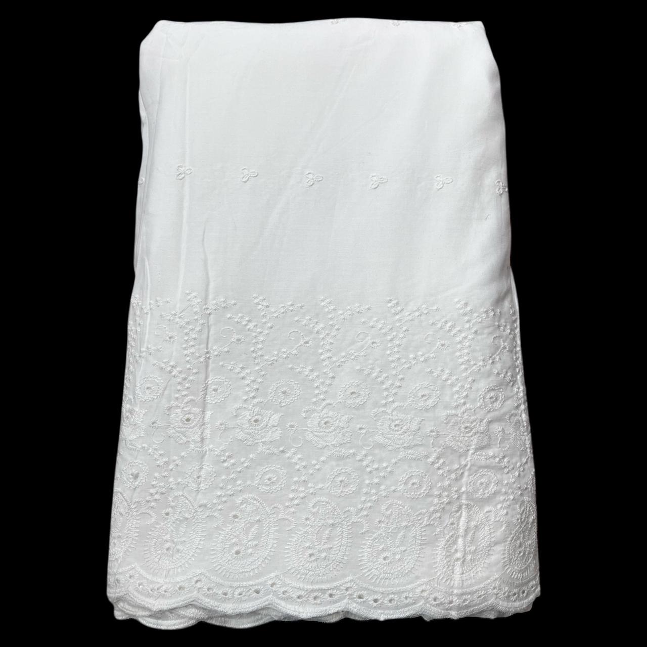 Pure Cotton Dyeable Plazo Border Chikankari Embroidered Fabric