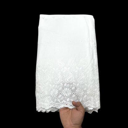 Buy White Pure Cotton Dyeable Plazo Border Chikankari Embroidered Fabric 005