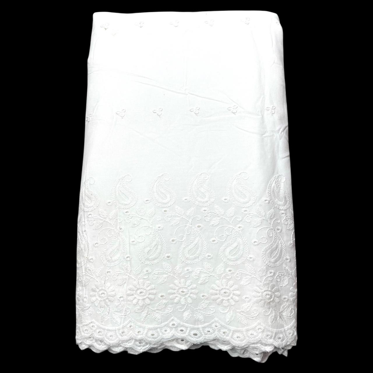 Buy White Pure Cotton Dyeable Plazo Border Chikankari Embroidered Fabric 005