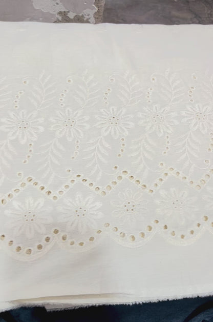 Buy Kora Cotton Dyeable Border Pattern Chikankari Embroidered Fabric 044