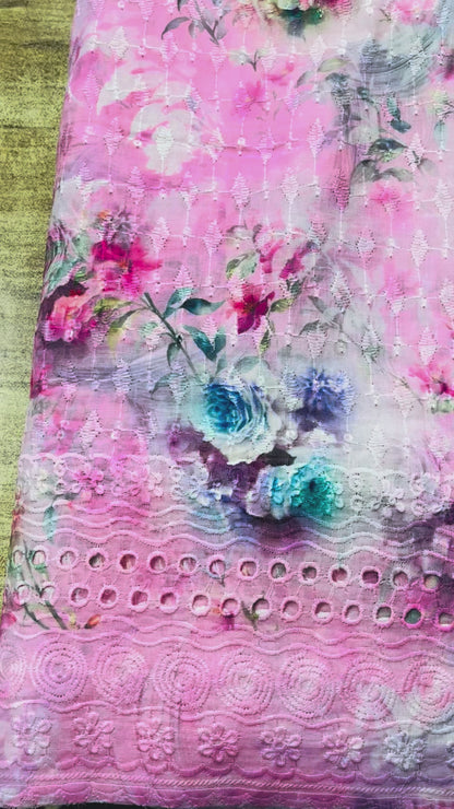 Buy Pink Cotton Digital Chikankari Fabric 201