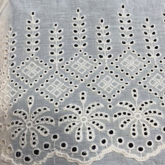  Kora Cotton Dyeable Border Pattern Chikankari Embroidered Fabric
