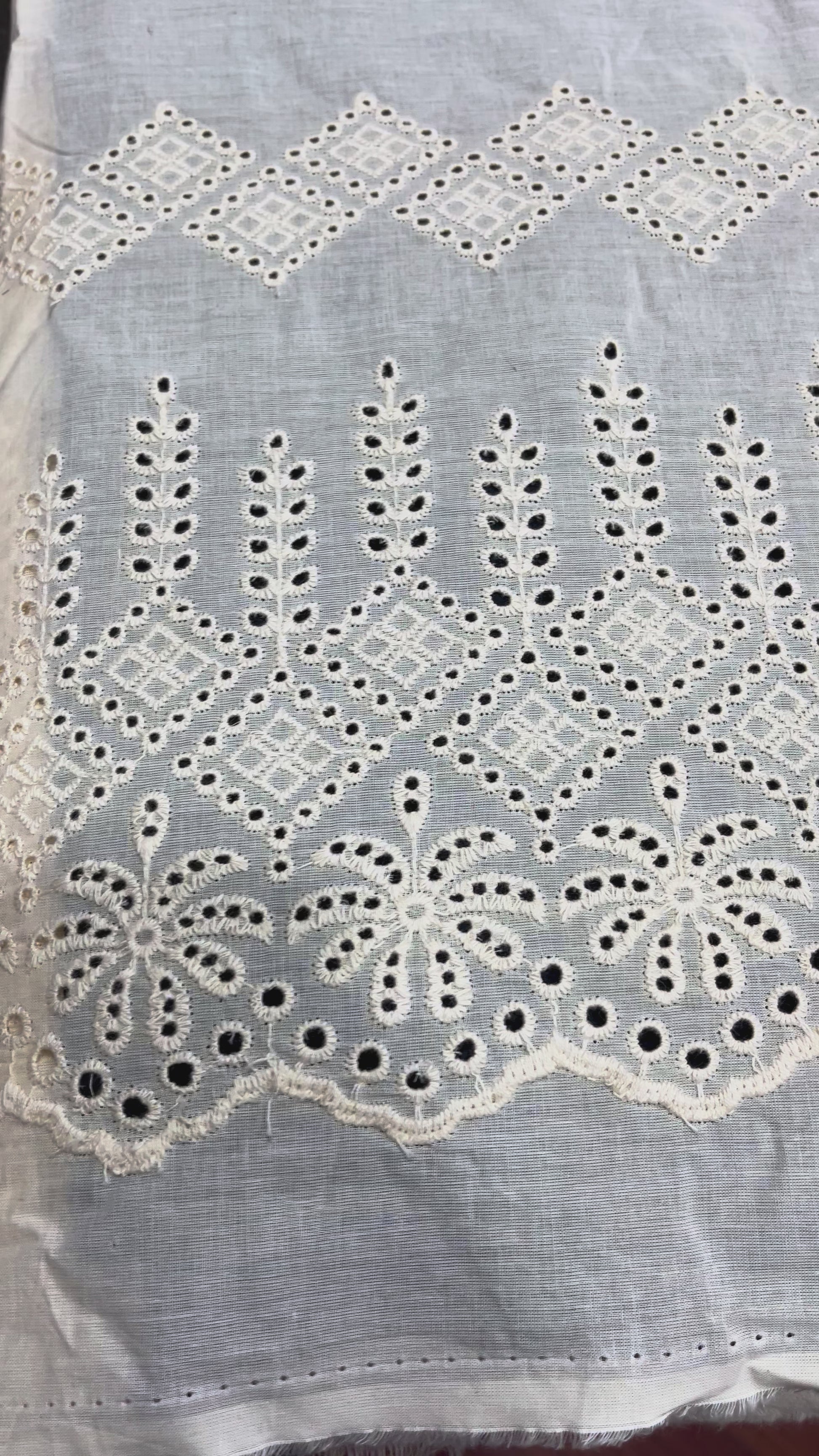  Kora Cotton Dyeable Border Pattern Chikankari Embroidered Fabric