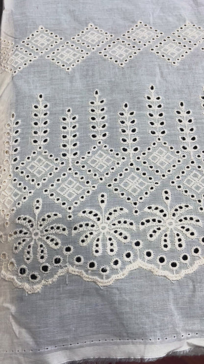  Kora Cotton Dyeable Border Pattern Chikankari Embroidered Fabric