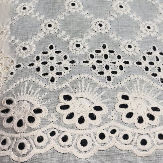  Kora Cotton Dyeable Border Pattern Chikankari Embroidered Fabric