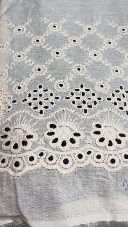  Kora Cotton Dyeable Border Pattern Chikankari Embroidered Fabric