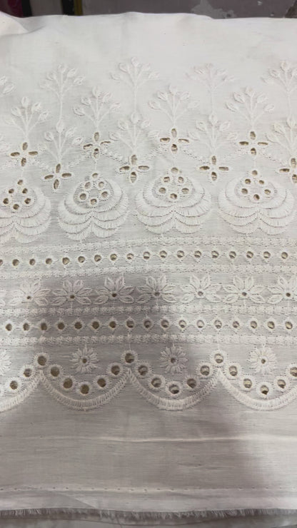 Buy Kora Cotton Dyeable Border Pattern Chikankari Embroidered Fabric 041