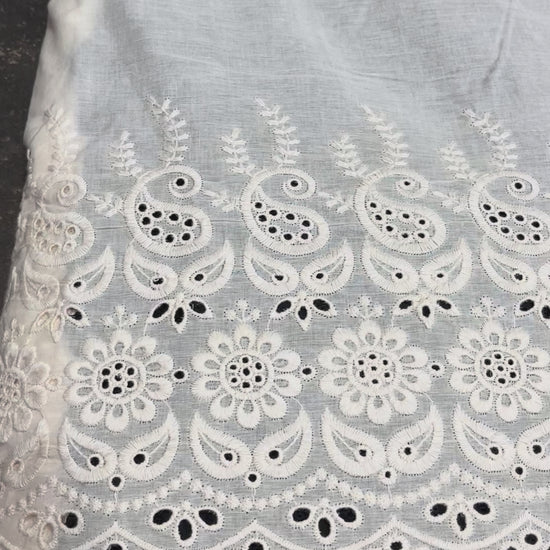 Kora Cotton Dyeable Border Pattern Chikankari Embroidered Fabric