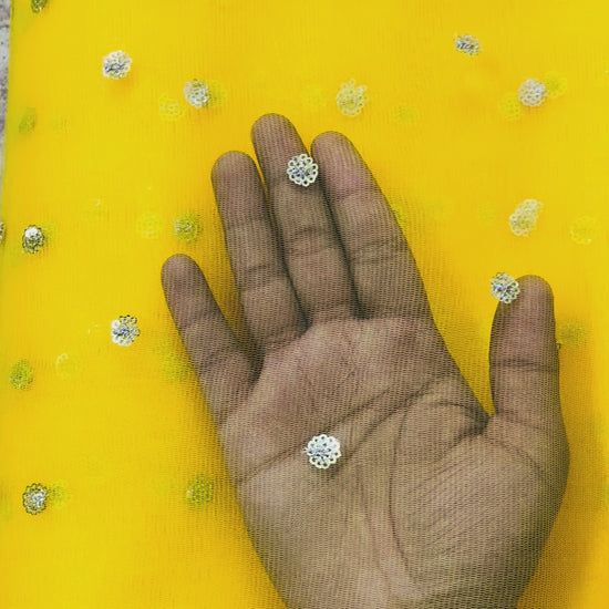Yellow Butti Net Fabric