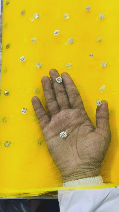 Yellow Butti Net Fabric