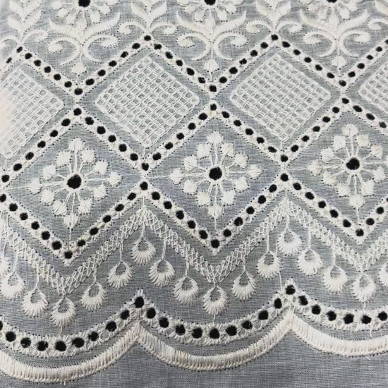  Kora Cotton Dyeable Border Pattern Chikankari Embroidered Fabric