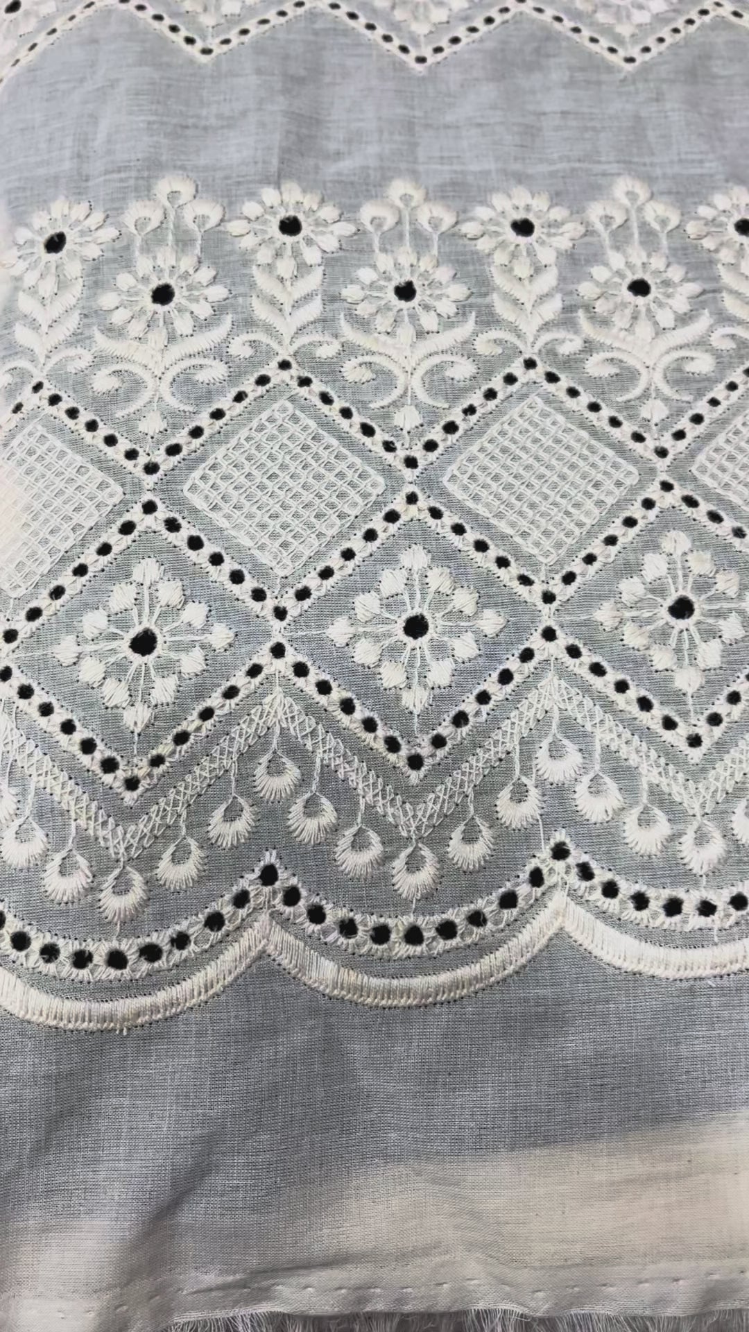  Kora Cotton Dyeable Border Pattern Chikankari Embroidered Fabric