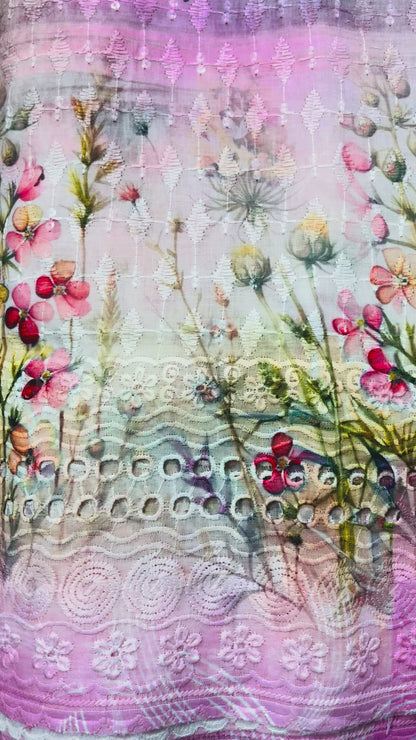 Poly Cotton Digital Chikankari Fabric